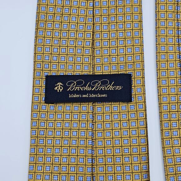 Brooks Brothers Makers USA Made Gold Geometric Blue Silk Tie Classic 58" - Picture 4 of 6
